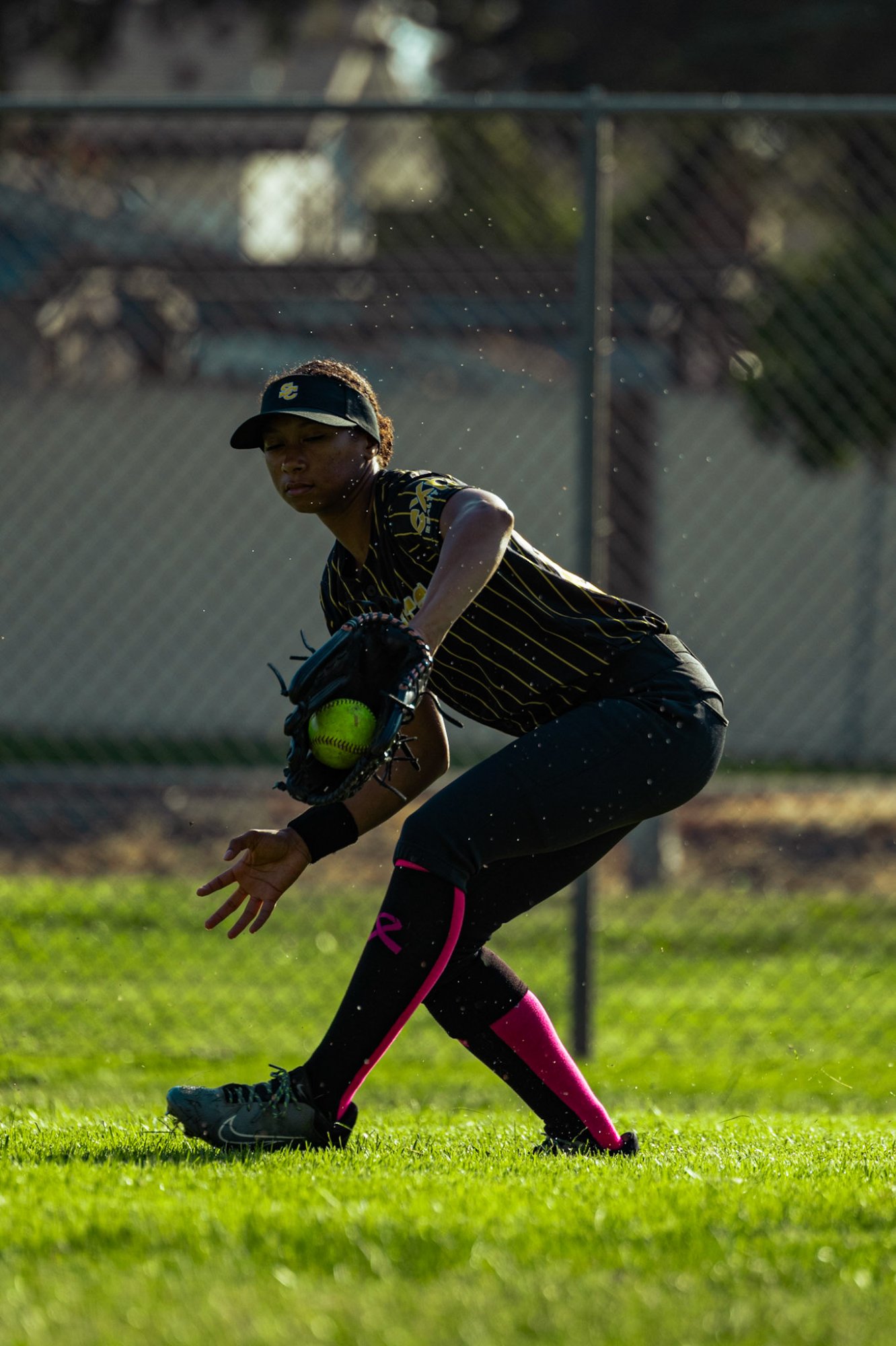 Softball outfielder catching